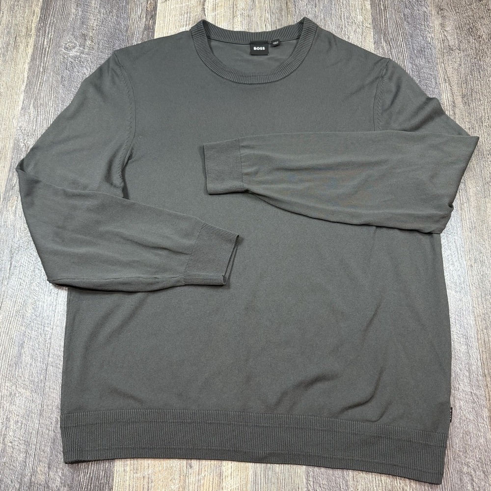 BOSS Hugo Boss Mens XL Dark Gray Crewneck Sweater Lightweight Pullover Polyamide